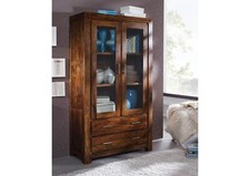 Holz natur Vitrine modern Massivholz Schrank Wohnzimmerschrank Sheesham 100x180