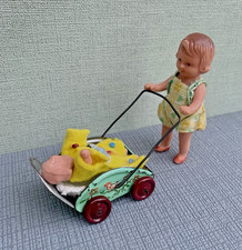 ANTIK Puppenwagen BLECHSPIELZEUG TIN TOY MADE IN U.S. ZONE PÜPPCHEN Puppenstube