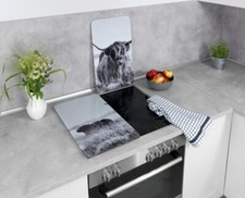 WENKO Herdabdeckung Platten 2er Set "Highland Cattle" Schneidebrett, aus Glas