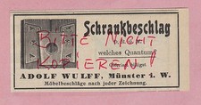 MÜNSTER, Werbung 1908, Adolf Wulff Schrank-Beschlag Möbel-Beschläge