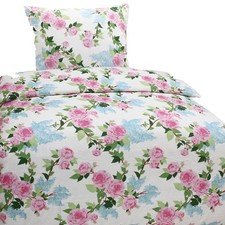 Hochwertige Biber Bettwäsche Baumwolle Blumen Weiß Rosa 135x200 80x80