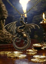 Filigrane Kette  Bronzefarben Oval "Drache"Anhänger Goth Fantasy Modeschmuck M1