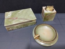 Marmor Raucherset 3 teilig Messing - FBM Feuerzeug Aschenbescher Zigarettendose