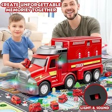 LKW Feuerwehrauto mit Licht und Sound Auto Transporter Kinder Spielzeug Geschenk