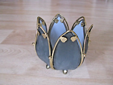 Kerzenhalter Windlicht Glas Blume Blüte Kelch für Kerze oder Teelicht blau-grau