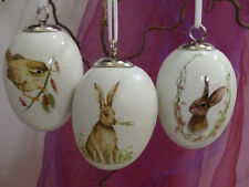 3  Ostereier aus Keramik mit Motiv Osterhase Vogel Hase Ostern Dekoration