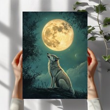 Wolf bei Vollmond Poster