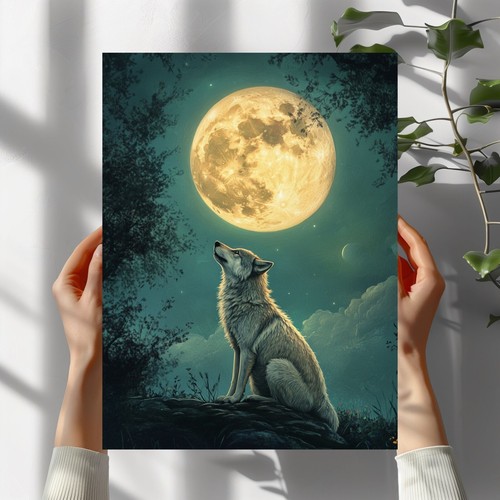 Wolf bei vollmond poster - wolf,