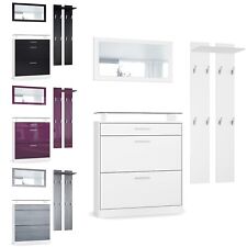 Garderobenset Garderobe Paneele Schuhschrank Spiegel Loret Mini Weiß matt
