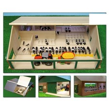 Spielzeug Holz Bauernhof Kuhstall Stall mit Melkraum Liegenboxen 75x60x26,5cm