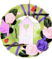 Türkranz Landzeit - shabby chic mit Stoffrosen und Vogelhaus