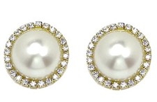 1 Paar Statement Ohrringe Clips Handarbeit Unikate halbe Perle perlweiss 3cm