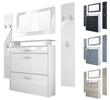 Garderobenset Garderobe Paneele Schuhschrank Spiegel Malea Weiß matt