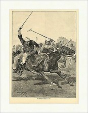 Das Polospiel in Indien Pferde Tiere Sport Schläger Ball Spiele Holzstich E 9596