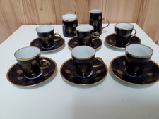 Fine China Lichte Mokka Service Kobaltblau mit Goldrand 6 Personen 