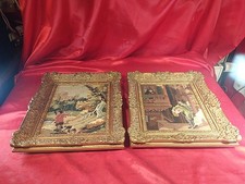 2 Alte Bilderrahmen Holz Floral Verziert Gold Vintage (5638)