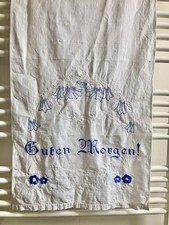 Wandbehang „Guten Morgen“Stickerei 106 x 53 blau/weiß Leinen vintage