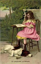 Ak Mädchen im Garten, Buch, Schlafender Hund - 4440451