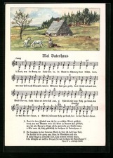 AK Lied Mei Vaterhaus, Hirte und Ziegen verweilen auf grüner Wiese 