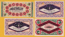 Bielefeld -Stadt- 4 Notgeldscheine 2 x 1 Mark, 2 Mark und 5 Mark