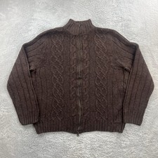 ARAN Damen Pullover Strickjacke Gr.XL Braun Cardigan Wolle Zopfmuster Vintage