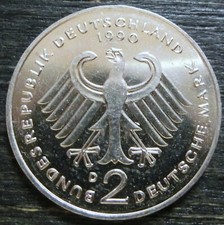 Bundesrepublik Deutschland  2  Deutsche Mark  1990  D  F.J. Strauß