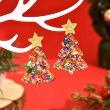 Bunte Weihnachtsbaum-Ohrringe Stern Schmuck Tropfen Mode Frauen