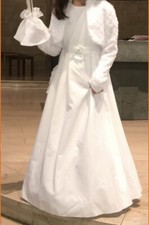 Kommunionkleid Größe 146/152 mit Zubehör, Bolero, Reifrock, Handschuhe, Tasche