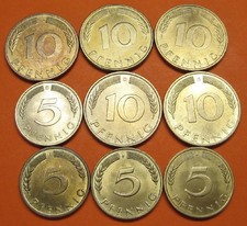 BRD Lot : 4 x 5 Pfennig und 5 x 10 Pfennig