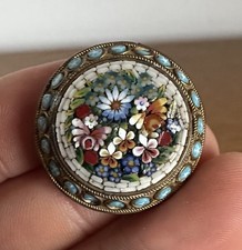 Vintage Mikromosaik Brosche 20.Jhd. Punze R.G Blumen Millefiori Glas Messing Alt