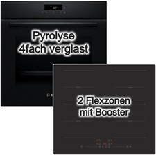 Bosch Backofen Pyrolyse Set + PKM Induktionskochfeld 60 cm Flexzonen Schwarz NEU