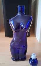 Dekoflasche Glasflasche Frauen-Torso Blau, leer