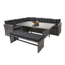 B-Ware Poly-Rattan-Garnitur MCW-A29, Sitzgruppe Sofa, grau, Kissen grau + Bank