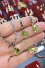 Citrin Quarz Ring (18,8 mm) Ohrringe Anhänger Set 925 Sterling Silber