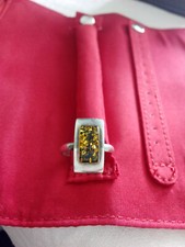 Bernsteinring, Silber, grüner Bernstein, Rechteckform, schön und schlicht