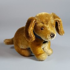 Steiff: 50er * sitzender Jung Dackel * Bazi * 10 cm * Knopf H. Glocke *