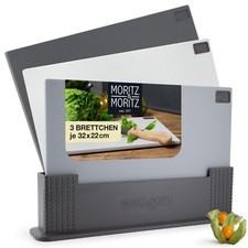 3x Schneidebrett Kunststoff Set - 32 x 22 cm Grau und Schwarz Küchenbrett  