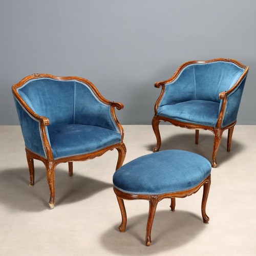 Paar antike sessel mit pouf - mit,