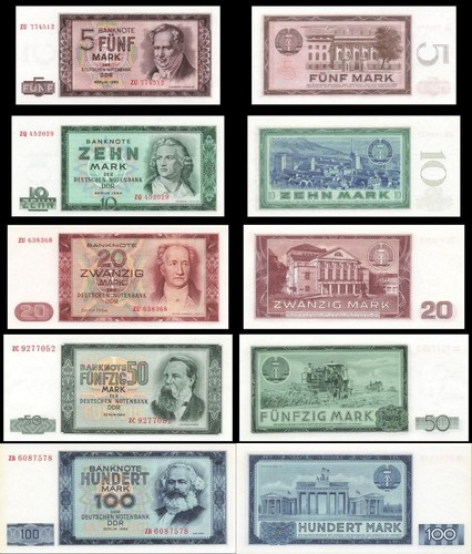 Ddr banknoten satz 100 mark - ddr, 5-100