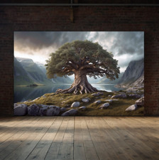 Wikinger Wandbild: Nordischer Weltenbaum Yggdrasil auf Leinwand oder Poster