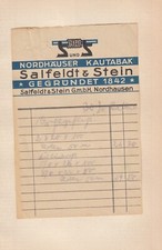 NORDHAUSEN, Quittung um 1935, Salfeldt & Stein GmbH Kautabak