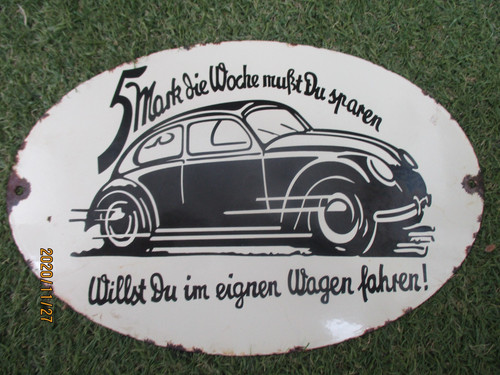 Emailleschild mit käfer - mit, vw