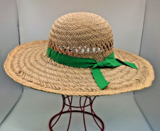 ? Vintage: beiger Damen-Natur-STROHHUT Italien m. runder Krone, Gr. 59 - 1980er