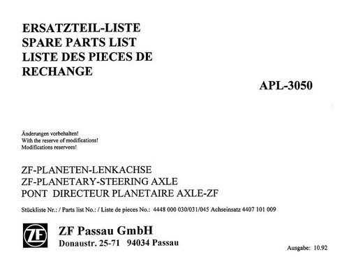 Ersatzteilliste allradachse - ersatzteilliste, zf