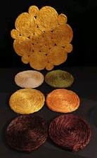 Glas Untersetzer aus Bast - 7-teiliges Set aus den 70ern