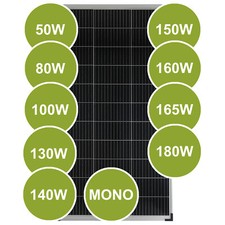 Solarmodul 50 80 100 130 140 160 180 200 Watt Mono 18V für 12V Solarsystem PV 0%