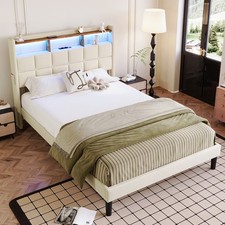 Polsterbett 140x200cm Doppelbett Schlafzimmerbett Bettgestell USB/LED Jugendbett