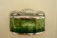 seltener Wand Aschenbecher Antik Glaseinsatz grün geschliffen herausnehmbar