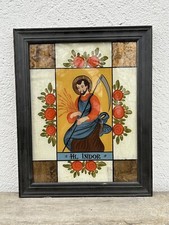 Hl. Isidor Hinterglasmalerei original Blattgold verziert Heiliger Ikone