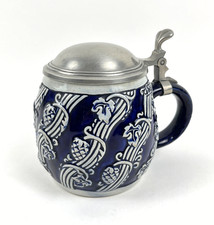 Bierkrug Seidel Steinzeug Merkelbach 0,5 L Nr. 3709 Weinreben Zinndeckel Top